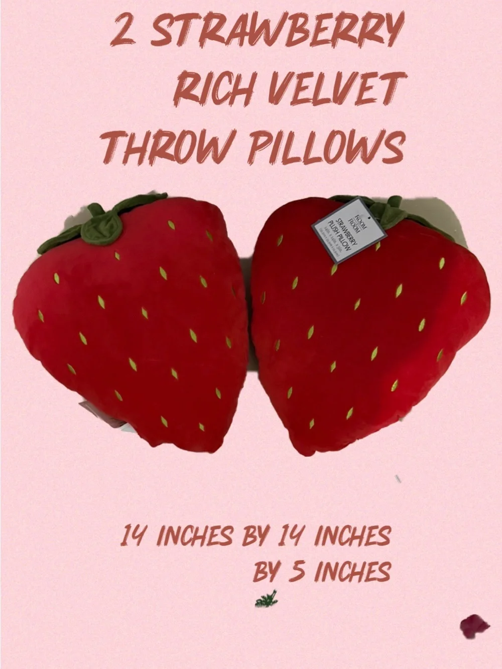 Plush Strawberry Throw Pillow Pair - Red Velvet Decorative Cushions